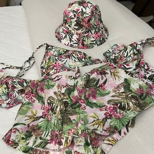 4 pc Victoria's Secret Floral Tropical Print Bikini Set in Pink, Green, White